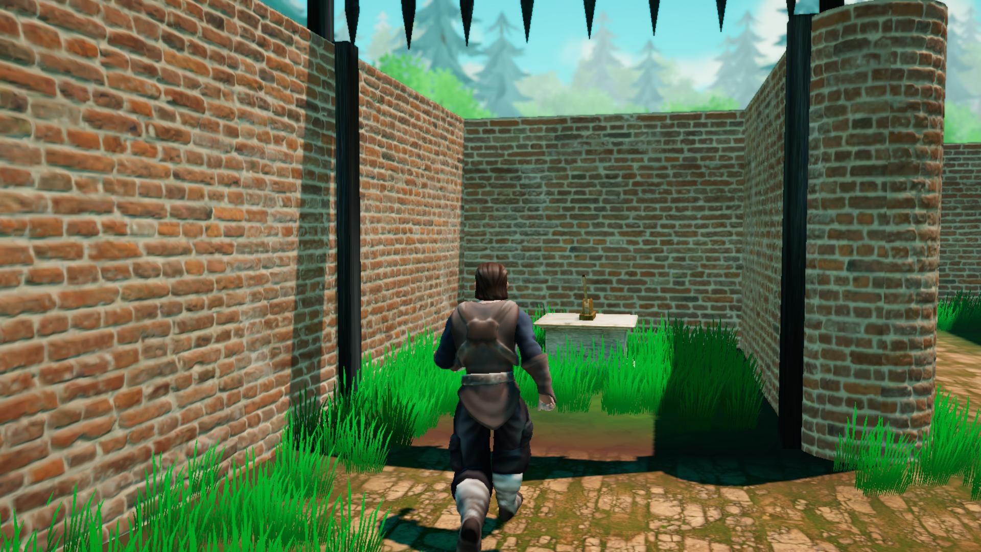 An adventurer approaching a lever beneath a spike trap